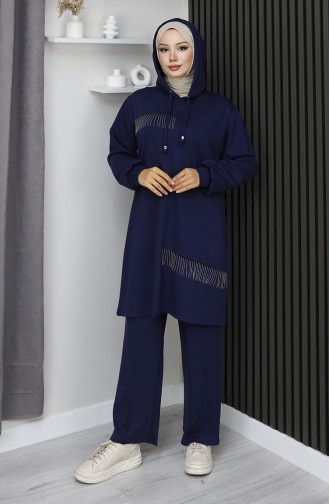 Oysho Zweiteiliger Hijab-Anzug Mit Stoffkettenverzierung 0212-01 Marineblau 0212-01