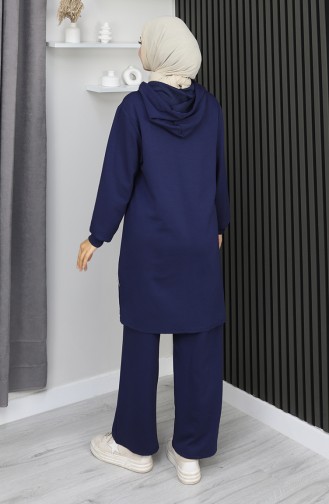Oysho Zweiteiliger Hijab-Anzug Mit Stoffkettenverzierung 0212-01 Marineblau 0212-01