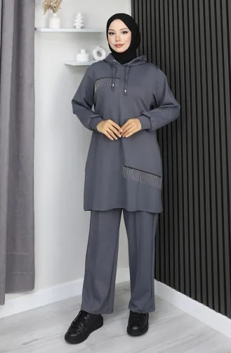 Oysho Stoff-Hijab-Anzug Mit Kettenverzierung Zweiteilig Farbe 0212-02 Anthrazit 0212-02