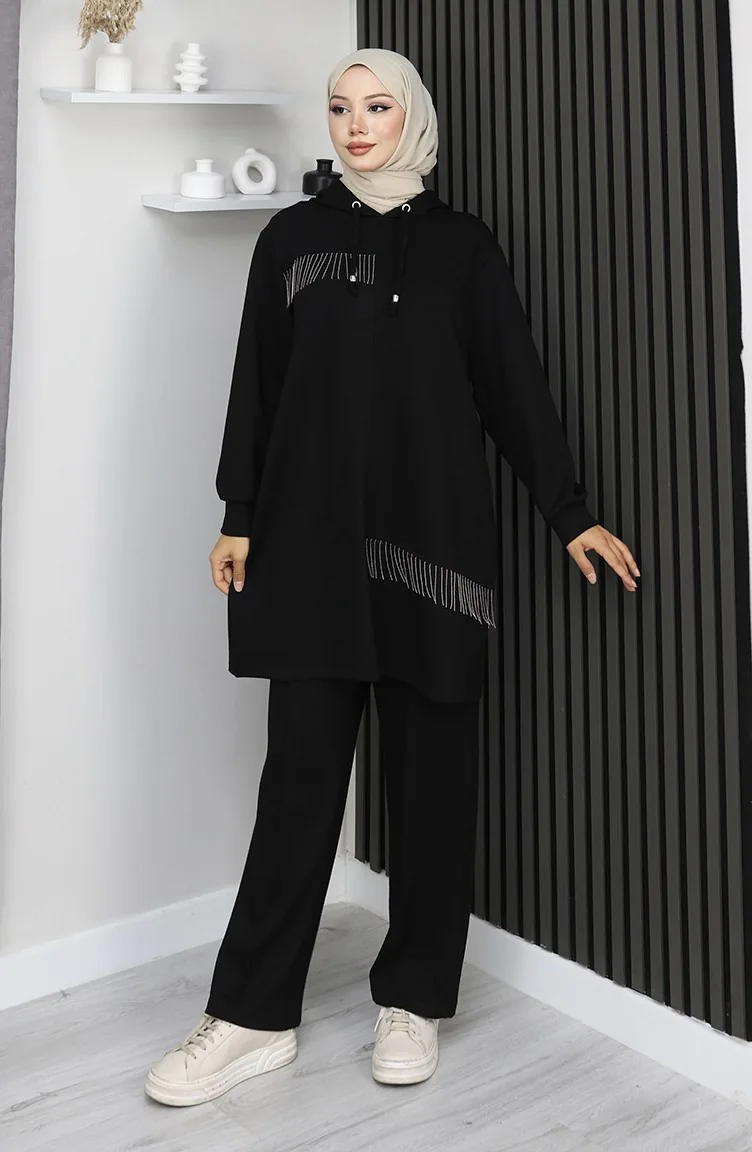 Ensemble Hijab Deux Pièces Oysho Avec Chaînette En Tissu Noir Référence 0212-03 0212-03