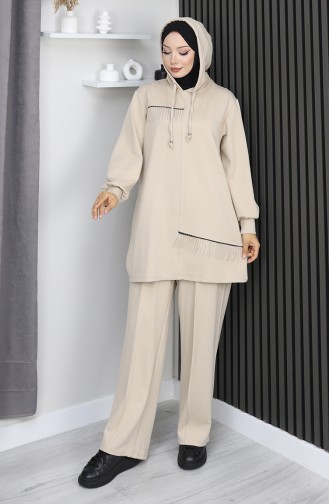 Oysho Stoff-Hijab-Anzug Mit Kettenverzierung Zweiteilig Beige 0212-04 0212-04