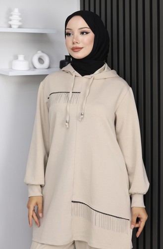 Oysho Stoff-Hijab-Anzug Mit Kettenverzierung Zweiteilig Beige 0212-04 0212-04