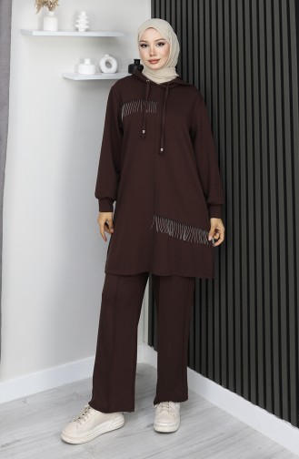 Oysho Zweiteiliger Hijab-Anzug Mit Stoffkettenverzierung 0212-05 Braun 0212-05