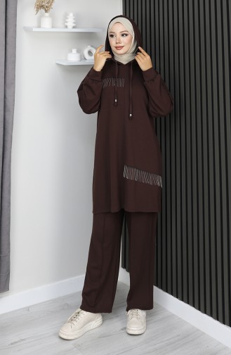 Oysho Zweiteiliger Hijab-Anzug Mit Stoffkettenverzierung 0212-05 Braun 0212-05