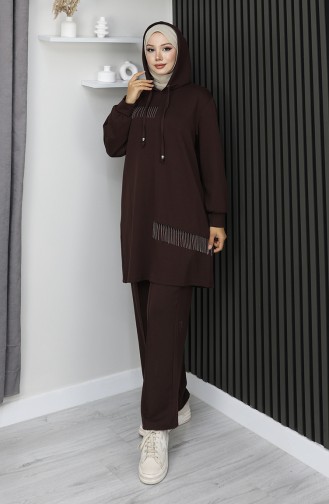 Oysho Zweiteiliger Hijab-Anzug Mit Stoffkettenverzierung 0212-05 Braun 0212-05