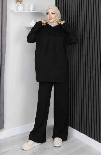 بدلة حجاب من قطعتين من قماش أويشو 2168-03 أسود 2168-03