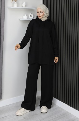 بدلة حجاب من قطعتين من قماش أويشو 2168-03 أسود 2168-03