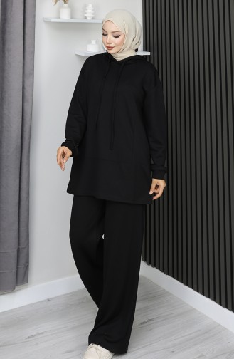 بدلة حجاب من قطعتين من قماش أويشو 2168-03 أسود 2168-03