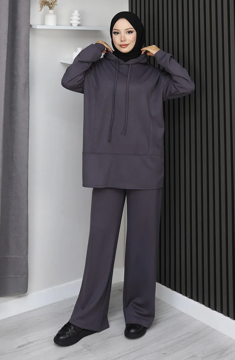 Oysho Stoff Zweiteiliger Hijab-Anzug 2168-04 Anthrazit 2168-04
