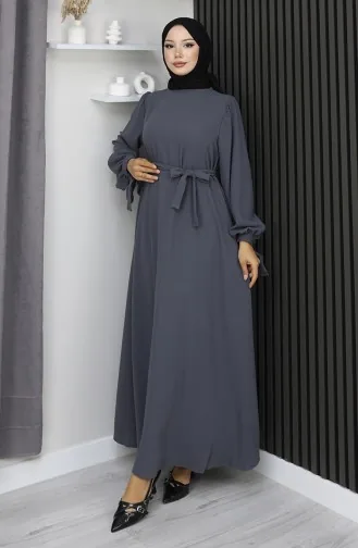 Robe Hijab à Lacets Et Poignets Retroussés 7121-07 Gris Fumé 7121-07