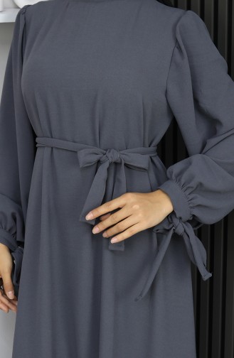 Robe Hijab à Lacets Et Poignets Retroussés 7121-07 Gris Fumé 7121-07