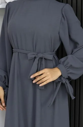 Robe Hijab à Lacets Et Poignets Retroussés 7121-07 Gris Fumé 7121-07