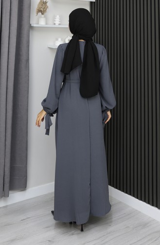 Robe Hijab à Lacets Et Poignets Retroussés 7121-07 Gris Fumé 7121-07