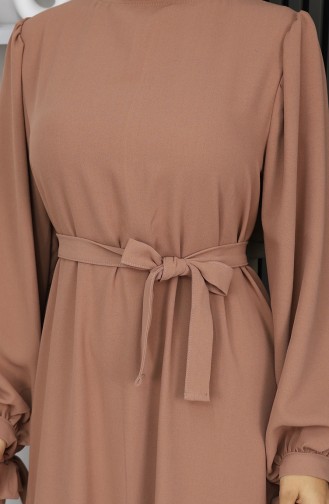 Hijab-Kleid Mit Schnürung Und Bündchen 7121-08 Milchkaffee 7121-08