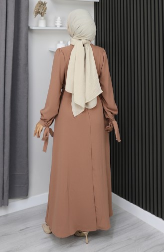 Hijab-Kleid Mit Schnürung Und Bündchen 7121-08 Milchkaffee 7121-08