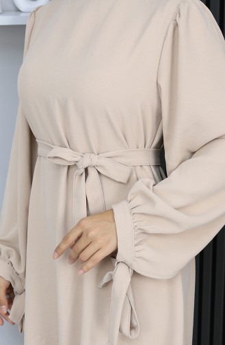 فستان حجاب برباط وأكمام 7121-09 بيج 7121-09