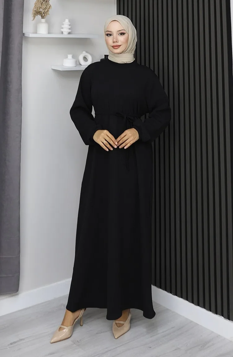 Robe Hijab à Manches élastiques En Tissu Bordeaux 2170-01 Noir 2170-01