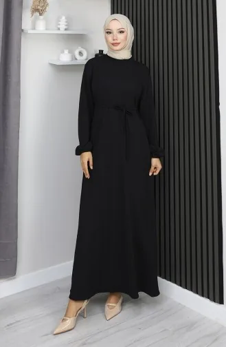 Robe Hijab à Manches élastiques En Tissu Bordeaux 2170-01 Noir 2170-01