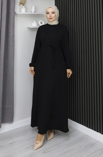 Robe Hijab à Manches élastiques En Tissu Bordeaux 2170-01 Noir 2170-01