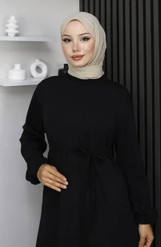 Robe Hijab à Manches élastiques En Tissu Bordeaux 2170-01 Noir 2170-01