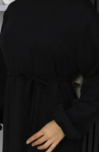 Robe Hijab à Manches élastiques En Tissu Bordeaux 2170-01 Noir 2170-01