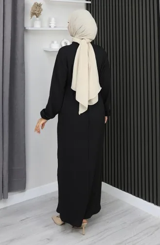 Robe Hijab à Manches élastiques En Tissu Bordeaux 2170-01 Noir 2170-01