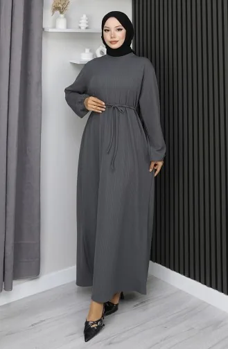 Burgunderfarbenes Hijab-Kleid Mit Elastischen Ärmeln Modell 2170-02 Anthrazit 2170-02