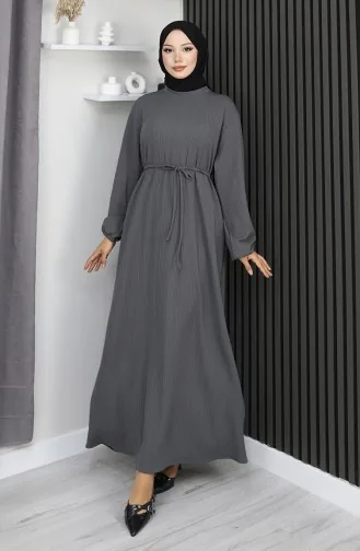 Burgunderfarbenes Hijab-Kleid Mit Elastischen Ärmeln Modell 2170-02 Anthrazit 2170-02