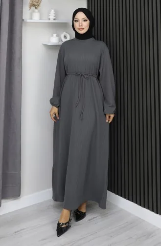 Burgunderfarbenes Hijab-Kleid Mit Elastischen Ärmeln Modell 2170-02 Anthrazit 2170-02