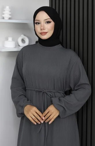 Burgunderfarbenes Hijab-Kleid Mit Elastischen Ärmeln Modell 2170-02 Anthrazit 2170-02