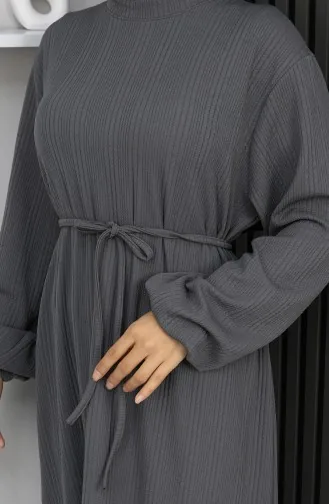 Burgunderfarbenes Hijab-Kleid Mit Elastischen Ärmeln Modell 2170-02 Anthrazit 2170-02