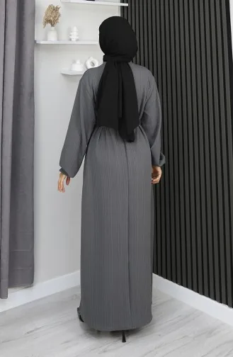 Burgunderfarbenes Hijab-Kleid Mit Elastischen Ärmeln Modell 2170-02 Anthrazit 2170-02