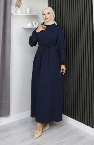 Burgunderfarbenes Hijab-Kleid Mit Elastischen Ärmeln Modell 2170-04 Marineblau 2170-04