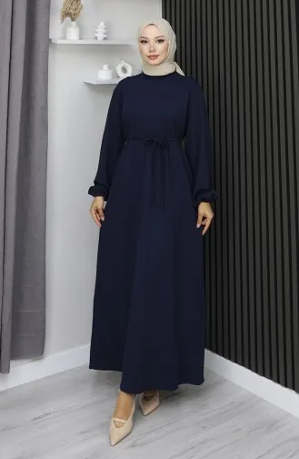 Burgunderfarbenes Hijab-Kleid Mit Elastischen Ärmeln Modell 2170-04 Marineblau 2170-04