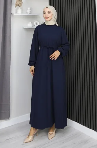 Burgunderfarbenes Hijab-Kleid Mit Elastischen Ärmeln Modell 2170-04 Marineblau 2170-04