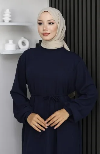 Burgunderfarbenes Hijab-Kleid Mit Elastischen Ärmeln Modell 2170-04 Marineblau 2170-04