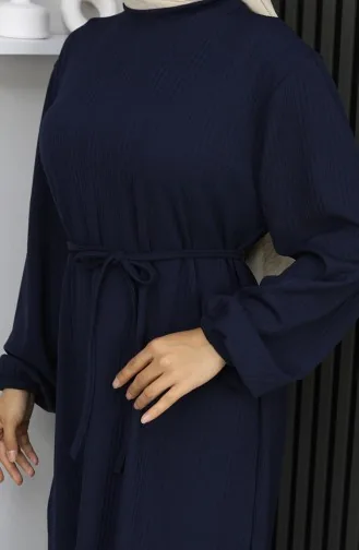 Burgunderfarbenes Hijab-Kleid Mit Elastischen Ärmeln Modell 2170-04 Marineblau 2170-04