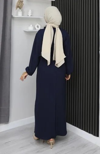 Burgunderfarbenes Hijab-Kleid Mit Elastischen Ärmeln Modell 2170-04 Marineblau 2170-04
