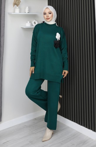 Knitwear Turtleneck Tunic Trousers Two Piece Suit 1015-08 Petrol 1015-08