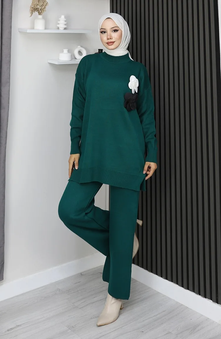 Ensemble Deux Pièces En Maille Tunique à Col Roulé Et Pantalon Référence 1015-08 Couleur Pétrole 1015-08