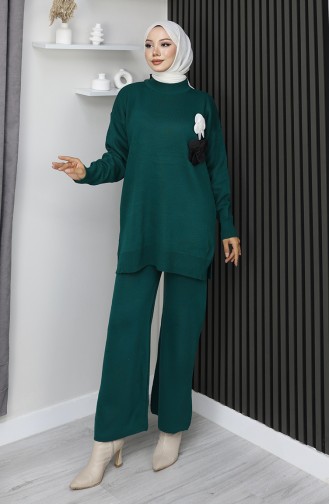 Knitwear Turtleneck Tunic Trousers Two Piece Suit 1015-08 Petrol 1015-08