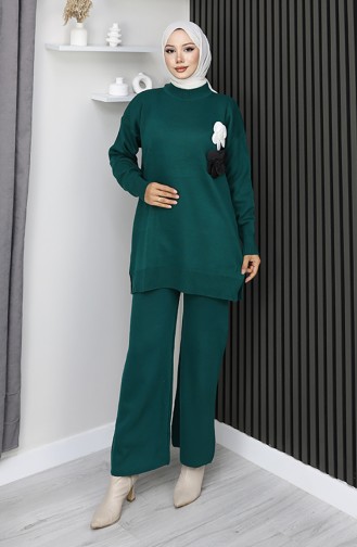 Knitwear Turtleneck Tunic Trousers Two Piece Suit 1015-08 Petrol 1015-08