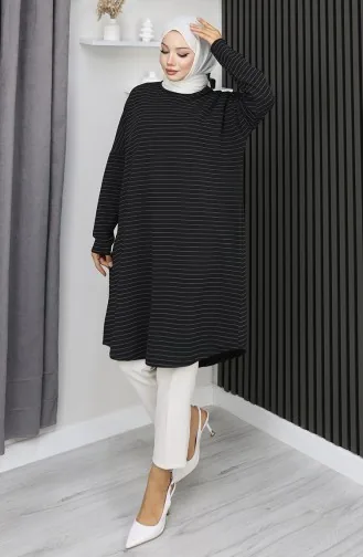 Seasonal Basic Striped Relaxed Cut Tunic 8764-01 Black 8764-01