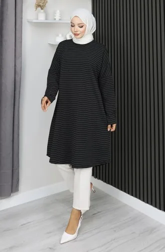 Seasonal Basic Striped Relaxed Cut Tunic 8764-01 Black 8764-01