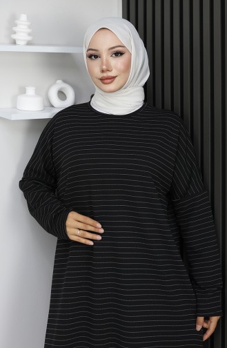 Tunique Rayée Basique De Saison Coupe Décontractée 8764-01 Noire 8764-01