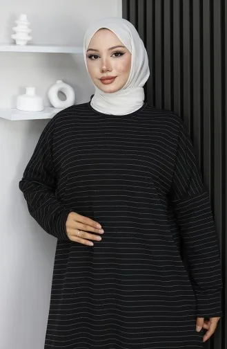 Seasonal Basic Striped Relaxed Cut Tunic 8764-01 Black 8764-01