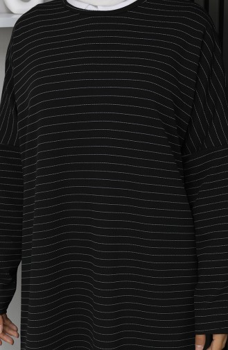 Tunique Rayée Basique De Saison Coupe Décontractée 8764-01 Noire 8764-01