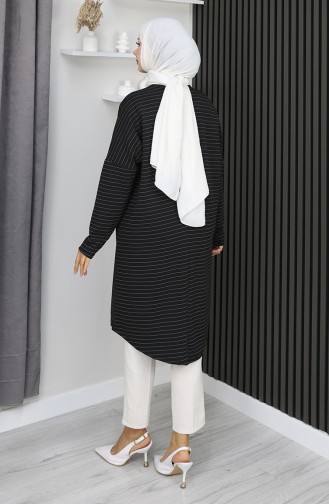 Tunique Rayée Basique De Saison Coupe Décontractée 8764-01 Noire 8764-01