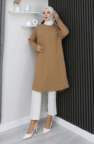 Tunique Rayée Basique De Saison Coupe Décontractée 8764-02 Café Au Lait 8764-02