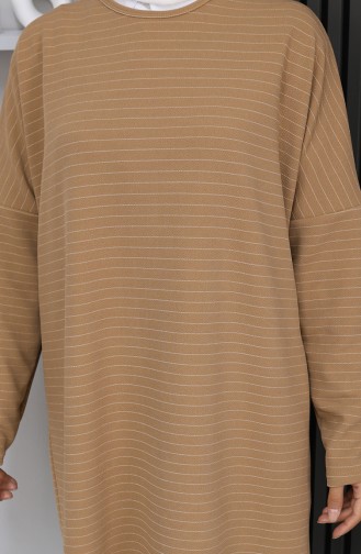 Tunique Rayée Basique De Saison Coupe Décontractée 8764-02 Café Au Lait 8764-02